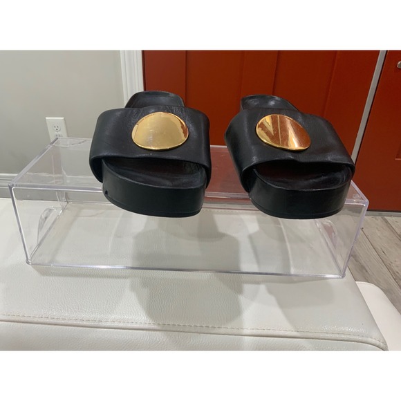 Tory Burch Black Leather Double T Logo Slides Sandals Women's Size - Picture 3 of 17